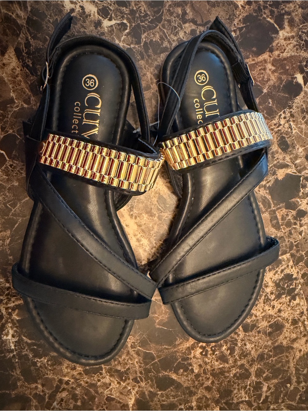 NEW Cuvx Collection Women’s Black Rhinestone Ankle StrapFlat SandalsSize 36 S6 - Picture 2 of 4